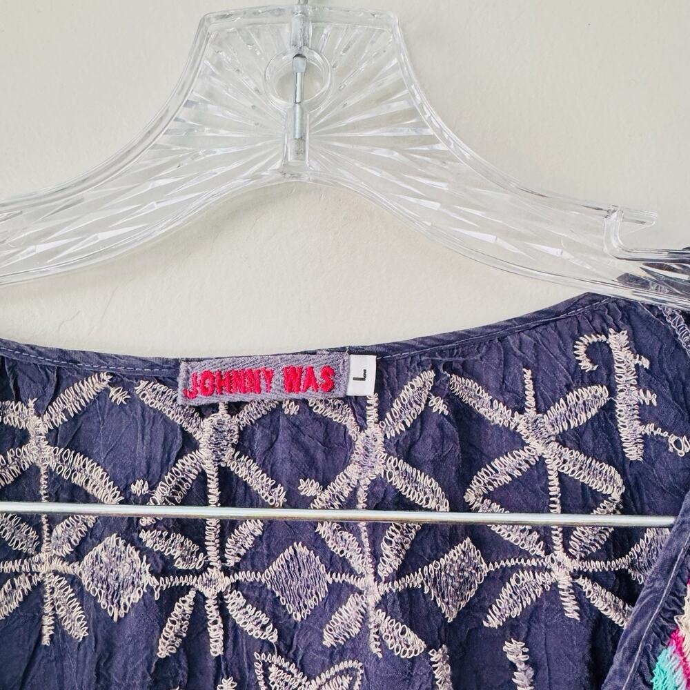 Johnny Was "Trista" Embroidered Blouse Navy And Pink Women’s Size L - Picture 4 of 9